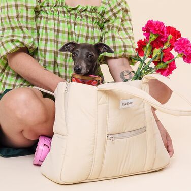 Сумка-переноска для собак та котів Joyflow | 6 кг | м'яка переноска з безпечним кліпом | для подорожей літаком та автомобілем | дизайн Європа | бежева