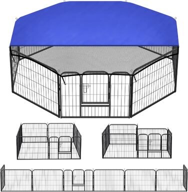 Клітка для цуценят Yakimz 8-частинна, вигульна клітка для цуценят висотою 60 см з дверцятами та захисним тентом, гнучка та складана клітка для собак, загородження для цуценят, собак, кроликів та інших дрібних тварин, 8 шт. - 80x60 см
