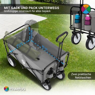Складаний візок Miweba MB-35 | Вантажопідйомність 120 кг - для дітей, саду, пляжу | Сірий