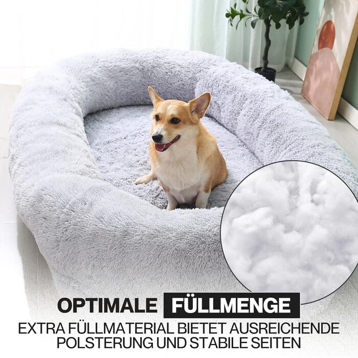 Ліжко для собак Noviclass® XXL 190 см | Ортопедичний матрац з Memory Foam | Зігріваюча ковдра та подушка | Сірий колір | Для великих собак