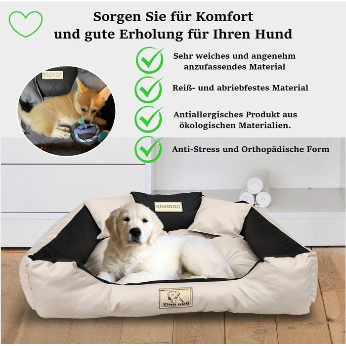 Крісло-ліжко для собак великих порід King Dog, велике, миється, з іменем, водонепроникне, силіконова наповнювач (Бежевий, 100 x 75 см)