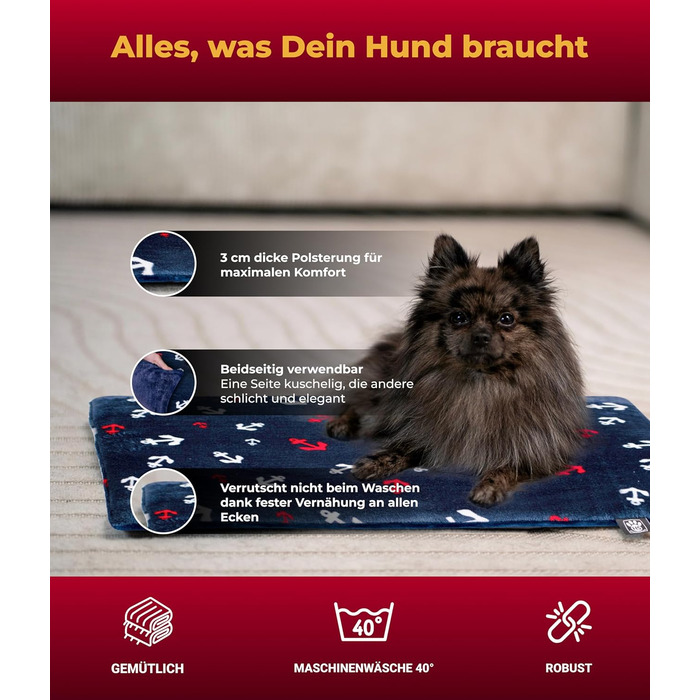 Лежанка для собак XS (45x65 см) – двостороння, м'яка, з наповнювачем 3 см – для дивану, авто, переноски – Anker, Made in Germany 45 x 65 см, блакитна