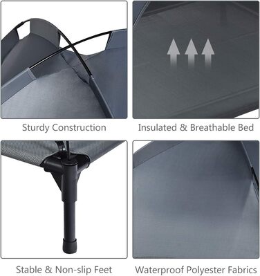 Лежанка для собак Relax4Life з балдахіном, сіра, для дому та саду, до 60 кг, 105 x 87 x 89 см