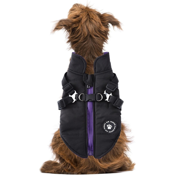 Чорний теплий зимовий одяг для собак XL: теплий жилет/манта з шлейкою, для цуценят, малих, середніх та великих собак