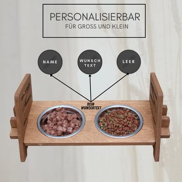 Персоналізована годівниця для собак та котів з дуба | Регульована висота | Зроблена з дерева
