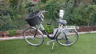 Кошик для велосипеда для собак, ручка, плетіння з лози, чорний колір, металевий сітчастий каркас, з подушкою, різні розміри, кошик на кермо, кошик для собак, кошик на кермо, кошик для покупок, натуральний (XXL без подушки)