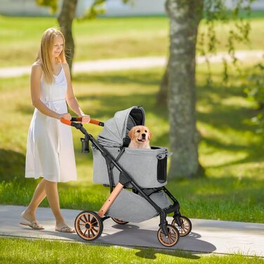 Візок для собак та котів MAMIZO One-Touch, до 25 кг, сірий. Алюмінієвий каркас, регульована ручка, тримач для напоїв, поворотні колеса