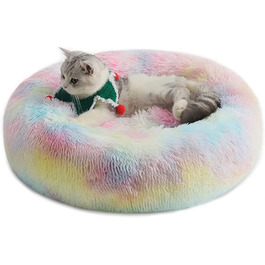 Кругле ліжко для собак та котів Chickw1, тепле м'яке ліжко-донат, миється, антиковзаюча база, 60см, кольорове (Райдуга)
