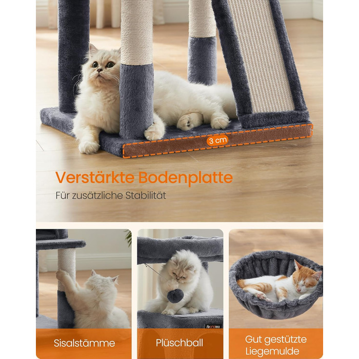 Дерево для котів Feandrea 96 см з платформою, будиночком, гамаком та сходами, PCT51W (димно-сірий)