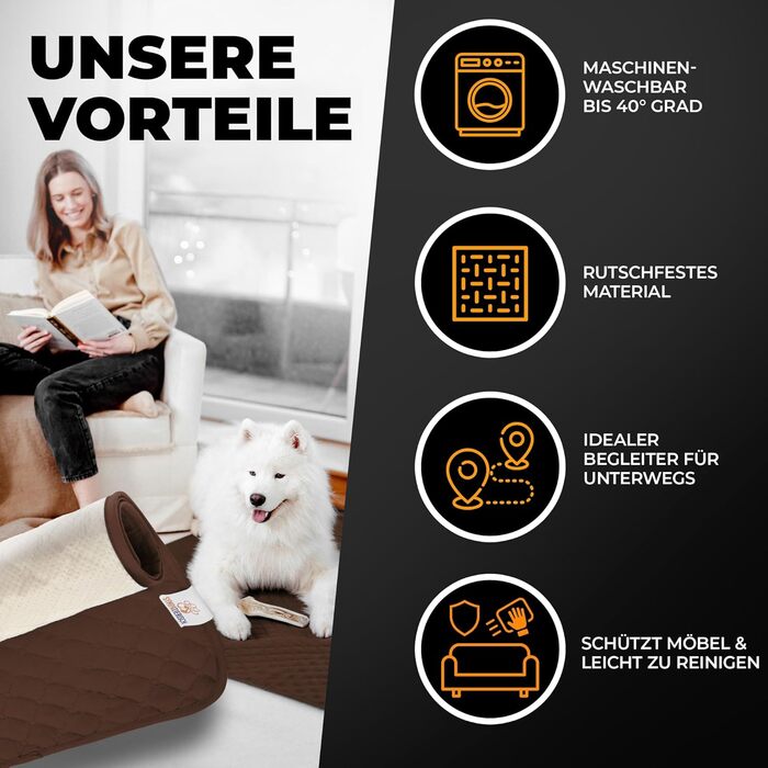 Водонепроникний плед для собак SympaTierisch - захист дивану та ліжка - антиковзаюча підстилка для собак, великих розмірів, придатний для прання - Колір: Коричневий, 150 x 130 см