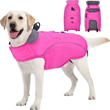 Зимова куртка для собак, водонепроникна та вітрозахисна флісова жилетка з кільцем D та кишенею, світловідбиваюча жилетка для середніх собак, для прогулянок, розмір XL, рожева