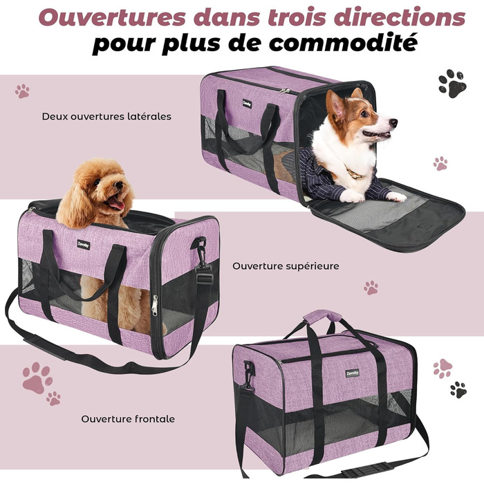 Транспортна сумка для котів та собак Zavothy, дихаюча, складна, з регульованим плечовим ременем, знімний плюшевий килимок (фіолетовий, L)
