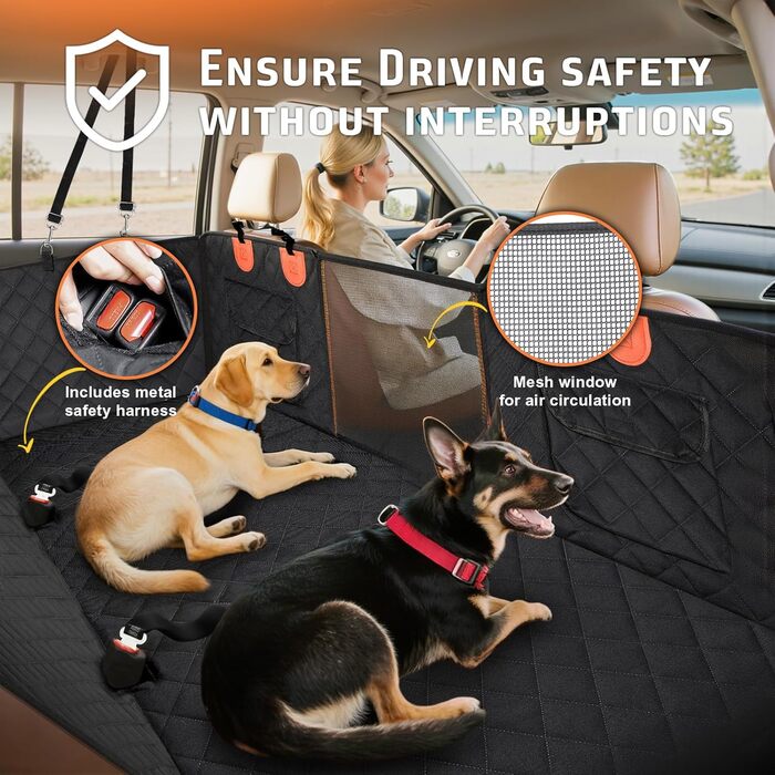 Накладна на сидіння автомобіля для собак Gimars, 157x137 см, велика, зносостійка, водовідштовхувальна, універсальна, з передньою кришкою та оглядовим вікном (чорний&оранжевий)