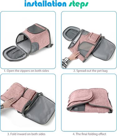 PETCUTE Рюкзак для собак, дихаючий, з м'яким матрацом, складний, з безпечною лінією, для подорожей, велосипеда, літака (Рожевий)