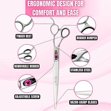 Ножиці для грумінгу собак Kenchii для лівшів, 20.3 см, вигнуті, Love Collection, професійні ножиці для догляду за тваринами, 8' Curve Lefty (9.0' Straight)