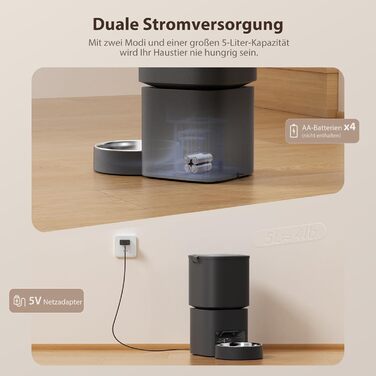 Автомат для годування котів та собак, 5л, чорний. Інтелектуальний диспенсер з програмуванням до 10 прийомів їжі на день