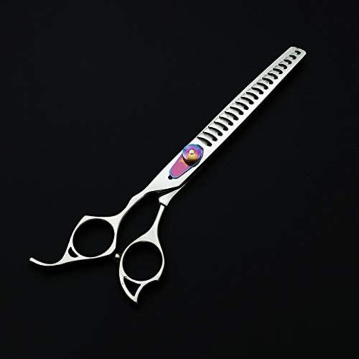 Набір професійних ножиць для грумінгу собак: філірувальна та пряма, титанове покриття, 18 см, ліва рука