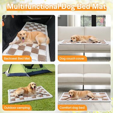 Незсувний авточохол для собак, килимок для домашніх тварин на заднє сидіння, водонепроникний та стійкий до подряпин килимок для подорожей, м'який захист для автомобілів, вантажівок та позашляховиків (63 x 138 см), в клітинку, темно-коричневий