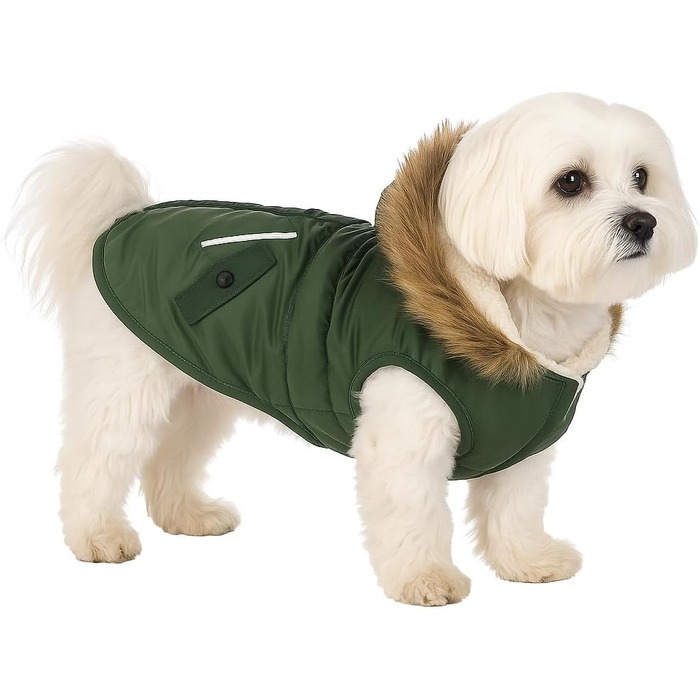 Зимовий теплий накидка для собак Flamingo Kimo – зелений, XXS (30 см), водонепроникний, флісова підкладка, капюшон, липучка, отвір для шлейки