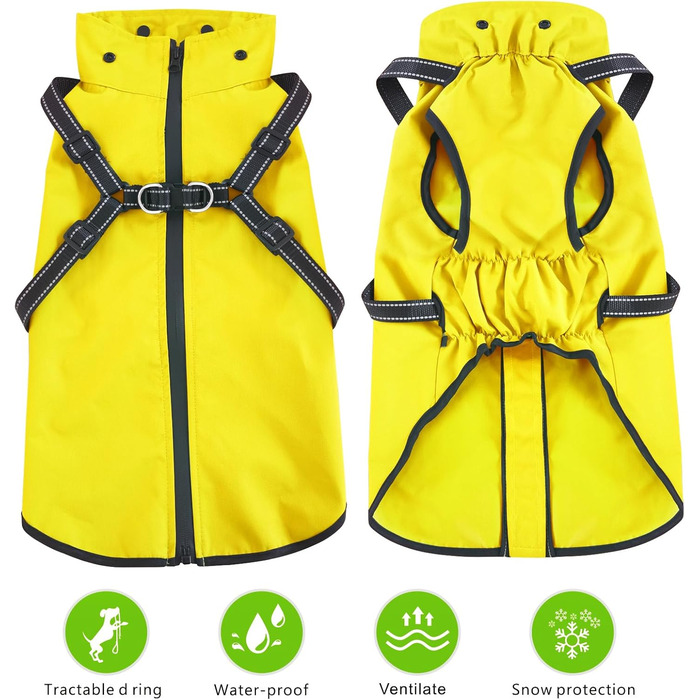 Водонепроникний дощовик для собак Mosucoir з капюшоном, для середніх та великих собак, жовтий (S)