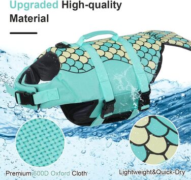 Спасальний жилет для собак EMUT, жилет для плавання для собак маленьких, середніх та великих порід з ручкою для порятунку, безпечний жилет для собак для басейну, пляжу, катання на човні (Medium, Колір: Морська хвиля)