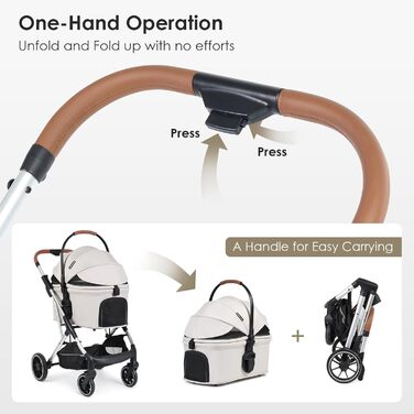 Дитяча коляска для тварин T6 Luxus, для собак середніх розмірів (до 30 кг) та котів, складна, знімний дах (Бежевий)