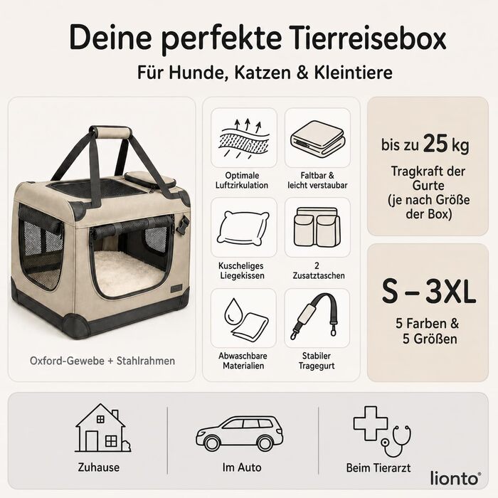 Переноска для собак та котів Lionto складна для подорожей та авто, 50x34x36 см, темно-синя. До 10 кг.