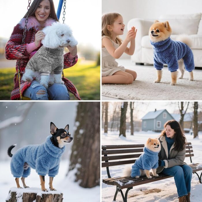 3-Piece Set Плюшеві піжами для собак Idepet, теплий одяг для тварин, костюми для собак та котів, розмір S (Сірий, Синій, Морська хвиля)