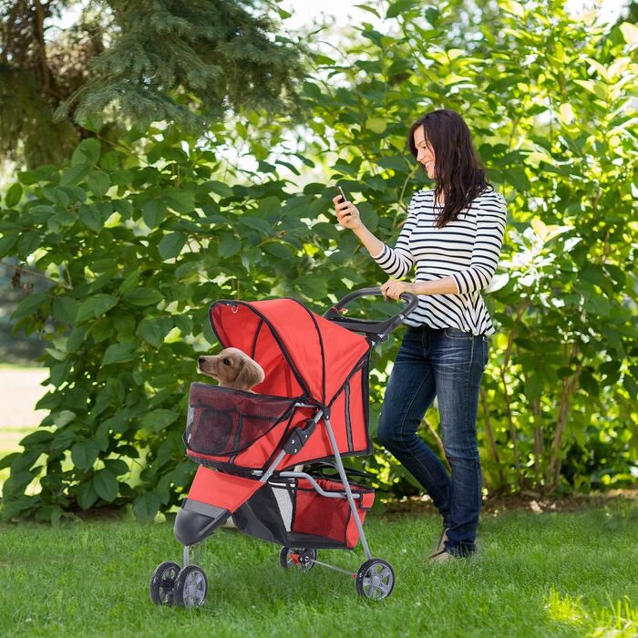 Візок для собак і котів PawHut, червоний, прогулянковий, складаний, Pet Stroller