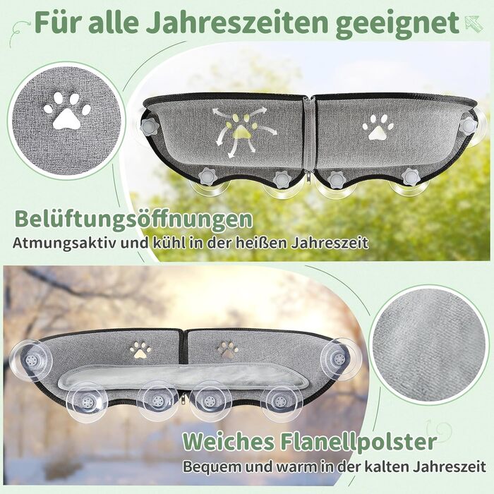 Кішка ліжко на вікно GUUSII HOME - гамак для котів, сіре, 71x19x9 см