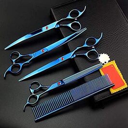 Набір для грумінгу тварин QUNINE: ножиці для стрижки, ножиці для собак, ножиці для вищипування, триммер з гребінцем, 20,3 см (блакитний)