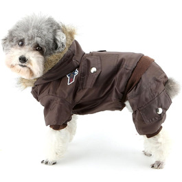 Комбінезон для собак Zunea, теплий, водонепроникний, з капюшоном, для чихуахуа, йоркширського тер'єра, котів та інших маленьких собак, коричневий, L