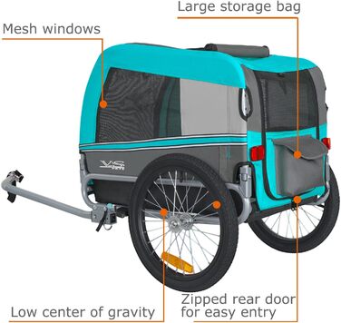 Універсальний візок-перевозник для собак Tiggo VS Pets Medium, 2в1: візок та велосипедний причіп, блакитний
