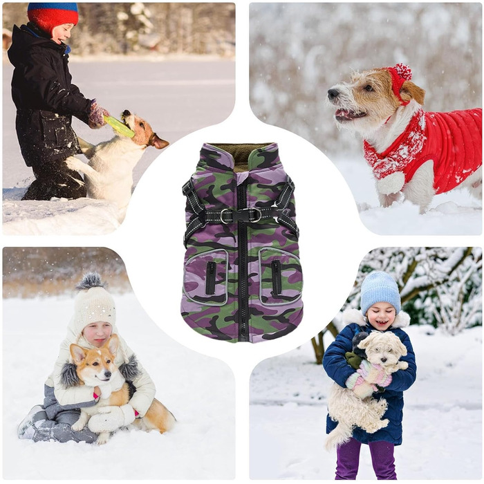 Зимова куртка для собак з інтегрованим шлейкою, світловідбиваючі смуги, розмір XXL (L), ізольована