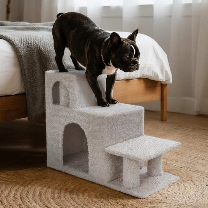 Сходинки для собак Veehoo: 3 сходинки, ліжко, печеринка, для старих котів та собак, до 45 кг, сірий, 67x34x52 см