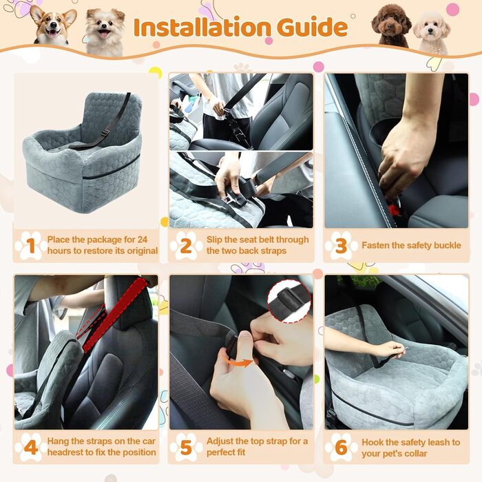 Автокрісло для собак – переноска для маленьких собак до 15,9 кг з м'яким килимком та ременем безпеки. Зручне автокрісло з двома кишенями для аксесуарів