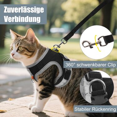 Нашийник для кота Bindokun з повідком, анти-вислизання, комплект для котів та собак, регульований, чорний, M