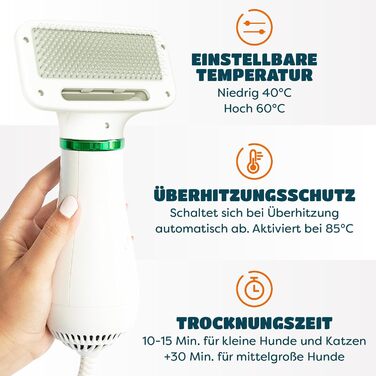 Фен для собак та котів 2-в-1 з щіткою | 300W, регулювання температури, нержавіюча сталь