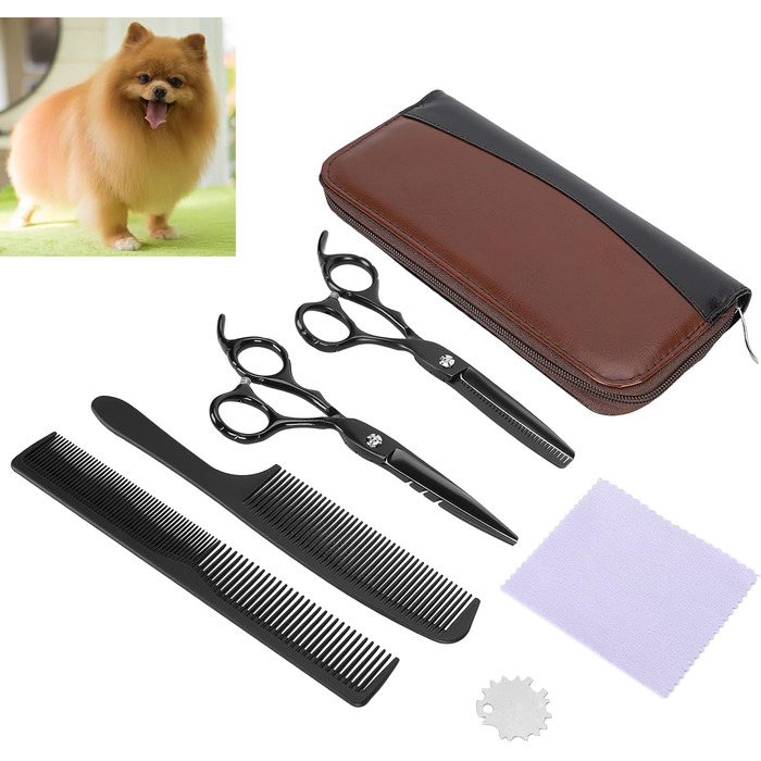Набір професійних ножиць для грумінгу собак та котів: ножиці для розрідження та прямі, гребінець