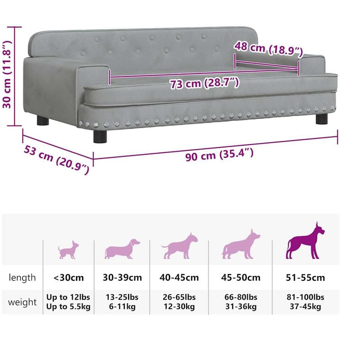 Крісло-ліжко для собак, м'яке ліжко для тварин, лежанка для маленьких собак та котів, сірого кольору, 90 x 53 x 30 см