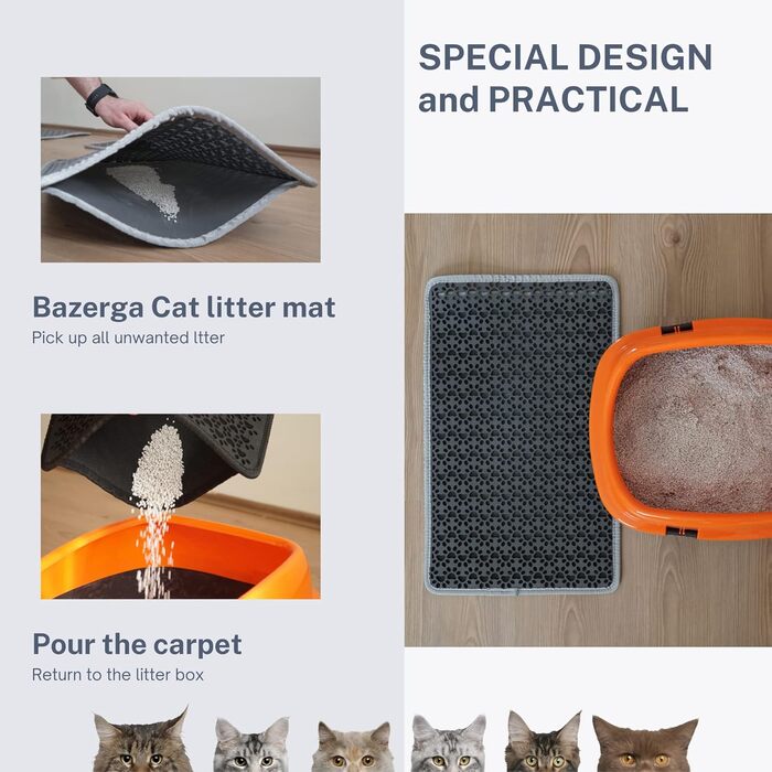 Килимок під лоток для котів, чорний, 60-74 см, 38x61 см, двошаровий, EVA, вологостійкий