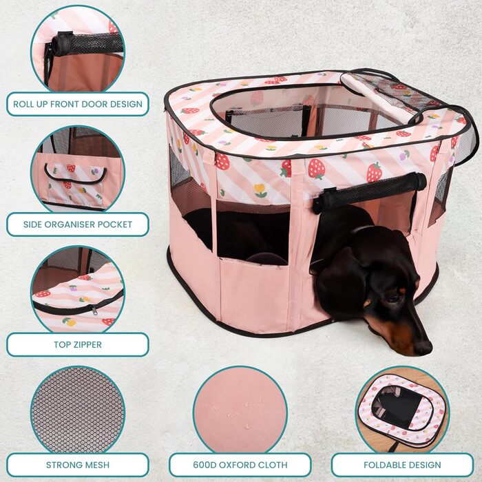 Зручний вольєр для тварин Belle Vous Pinker: для собак та котів, розкладний, дихаючий, знімний верх, для дому та вулиці