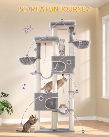 Комплекс для котів Hzuaneri Kratzbaum 213 см XXL: Дряпка-стовпчик, будиночок, платформа, лежак для Maine Coon (Світло-сірий)