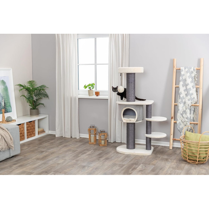 Дерев'яний будиночок для котів TRIXIE Marcello, 114 см, бежевий – багатоповерховий котячий будиночок з місцями для дряпання та іграми, стабільний та затишний