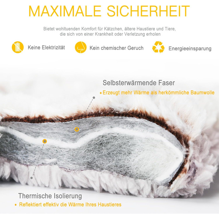 Тепла ковдра Mora Pets для котів: самонагріваюча, м'яка, двостороння, 70 x 46 см