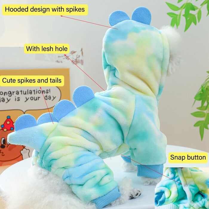 Костюм динозавра для собак, зимовий халат для цуценят, теплий халат з капюшоном, блакитний верхній одяг для холодної погоди, теплий одяг для домашніх тварин на Різдво, Хелловін (Рожевий, M) (X-Large, Зелений)