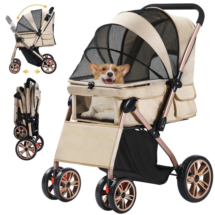 Візок для собак DWVO 3-в-1: візок, переноска, сумка. До 22 кг, EVA-колеса, сітчасті вікна, кошик для речей. Розміри: 58.5x76x105 см