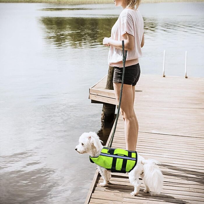 Жилет для плавання собак, жилет для собак, надувний жилет для собак з ручкою та світловідбиваючими смугами (S, зелений)