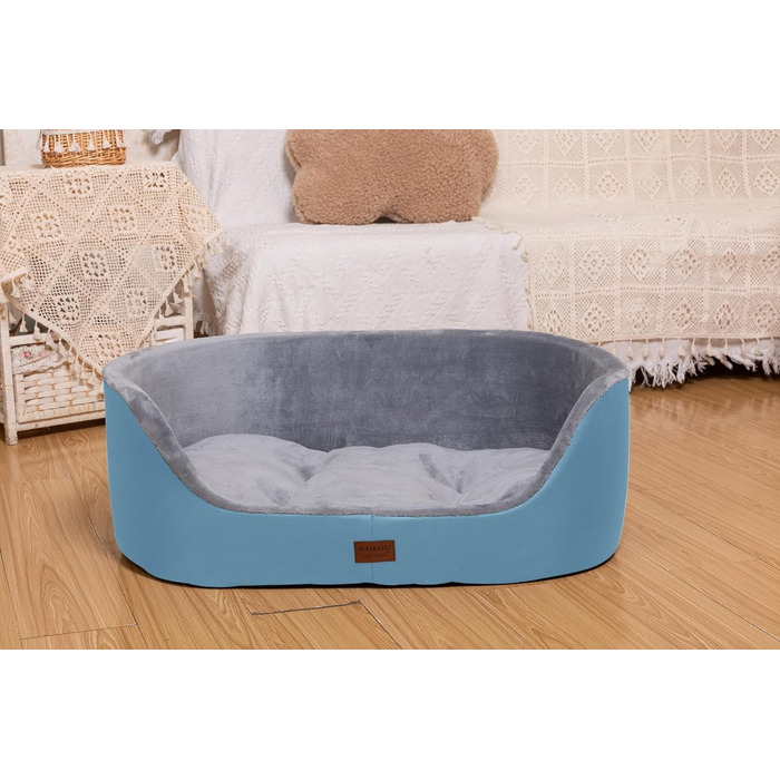 Кругле ліжко для собак середнього розміру Raikou, м'яке та зручне, з антиковзким покриттям (75x54x27 см, блакитне)