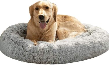 М'яке ліжко-софа для собак Deluxe, кругла, плюшеве, сірого кольору. Підходить для великих та екстра-великих собак. Водонепроникне дно. Розмір: 80 см